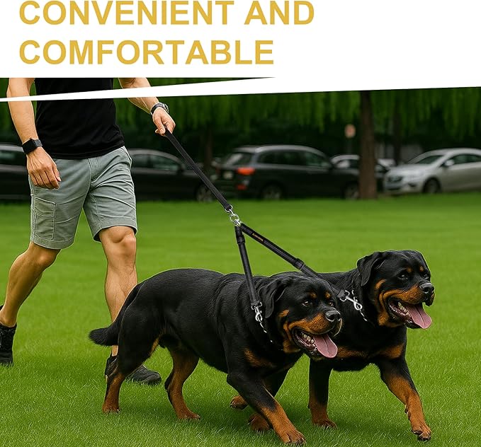 MingXpet Double Dog Leash for Two Dogs, No Pull Dog Leash, 360° Swivel No Tangle for Large Dogs Walking & Training, Shock Absorbing Reflective Bungee, Black