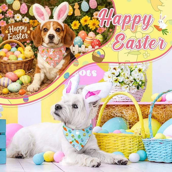 Abbylike 100 Pcs Easter Dog Bandanas Bulk Bunny Egg Carrot Bandanas for Dogs Triangle Kerchief Bibs Scarf Set for Pet Costume Easter Photo Props Accessories Pet Shops, 25 Styles (19.7 x 13.8 x 13.8)