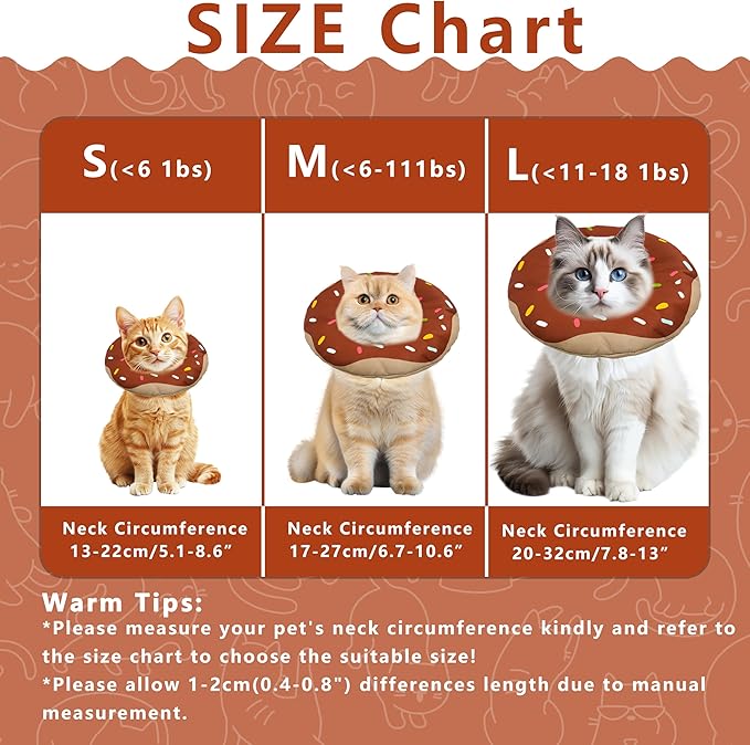 Seyezo Cat Cone Collar Soft, Adjustable Cat Recovery Collar Kitten Cones to Stop Licking, Cute Donut E Collar After Surgery, Cats Neck Pillow ConeElizabethan Cones of Shame (Waterproof Brown, Small)