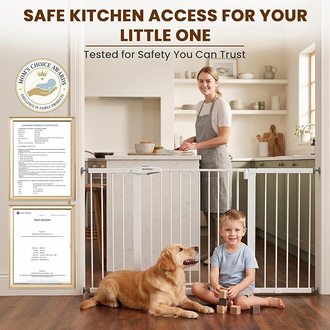 Mumeasy 36-63" Extra Wide Baby Gate for Stairs, 28.74" Walk Through Large Dog Gate for Doorways & Hallways, Auto Close Pet Gate Indoor, Pressure Mounted Child Wide Long Safety Gate for House, White