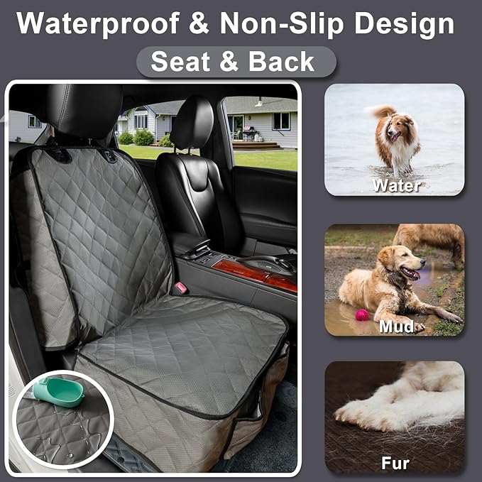 Dog Car Seat Cover Front Seat - Waterproof and Non-Slip, Heavy-Duty Pet Seat Protector with Side Flaps, Full Protection for Front Bucket Chairs on Cars SUVs Trucks (Grey, Standard Front)