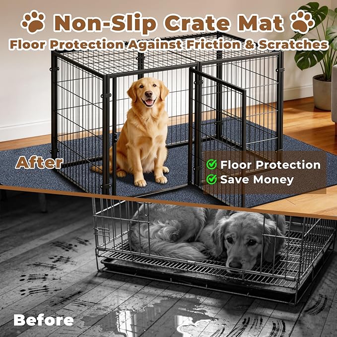 Dog Crate Mat, 46 in x60 in Dog Playpen Mat Rubber Kennel Mats Extra Large Liner for Under Crate cages, Absorbent Urine, Puppy Pee Pad Reusable Washable Floor Protector Waterproof Non-Slip Ash Gray