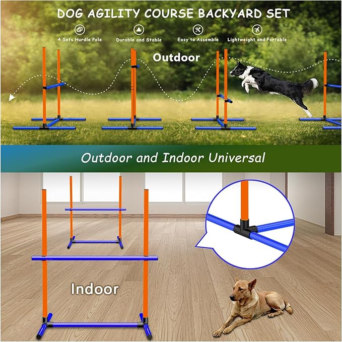 Dog Agility Training Jumping Hoop for Small Medium Dogs, Adjustable Height Pet Exercise Equipment for Outdoor Backyard (6 Jump)