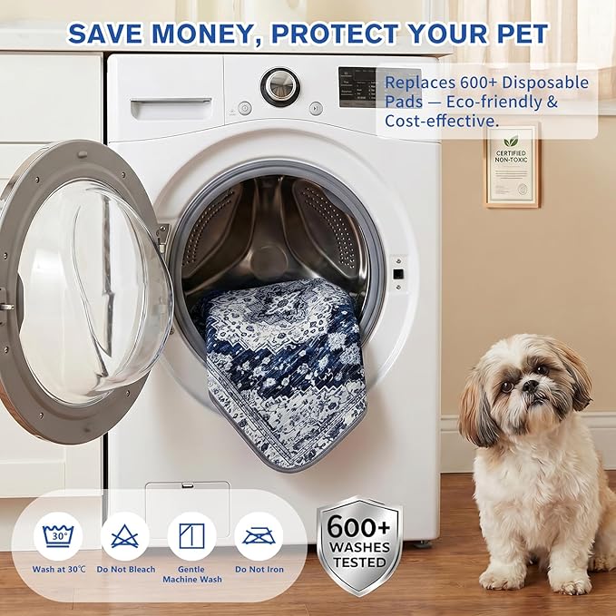 Washable Pee Pads for Dogs and Cats, 2 Pack Absorbent Thick Reusable Training Dog Pet Puppy Pads, Waterproof & Non-Slip Whelping Pads for Potty Training, Whelping, Playpen, Crate, Prevents Leakage
