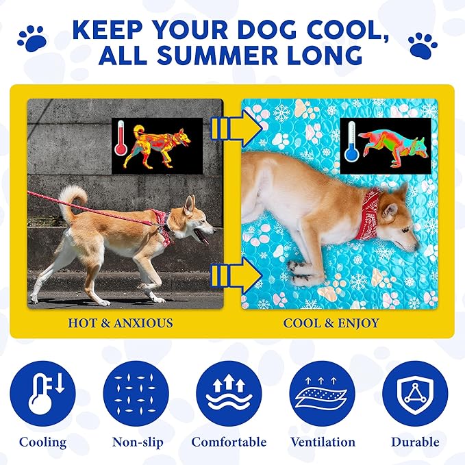 Starry Cooling Mat for Dogs Large 59'' X 39'' Dog Cooling Mat Self Coolings Thin Breathable Washable Non Slip Foldable Portable Reusable in Summer Suitable for Indoor Outdoor Blue