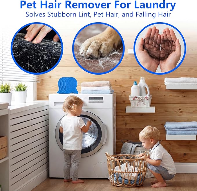 Pet Hair Remover for Laundry,Reusable Dog & Cat Hair Catcher for Washing Machine & Dryer,Effectively Removes Fur,Lint and Dander from Bedding,Clothes(4Pcs Blue)