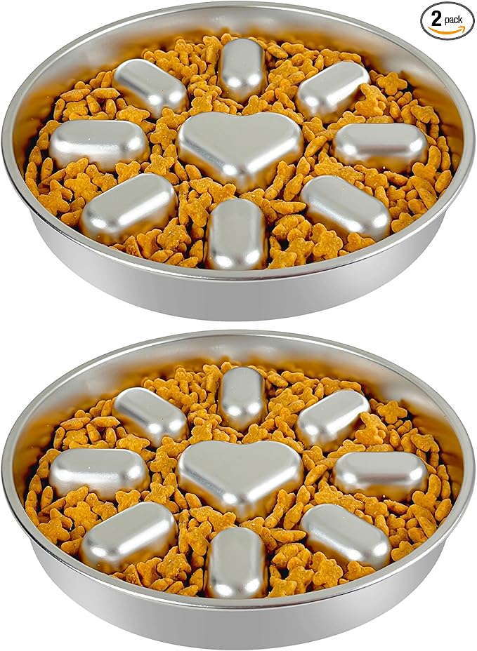 Slow Feeder Dog Bowls with Non-Slip Mat, Stainless Steel Metal Slow Feeder for Small & Medium Dogs, 2 Cups Pet Bowl for Slows Down Eating, Dishwasher Safe, Anti-Gulping Dog Bowl -2 Pack