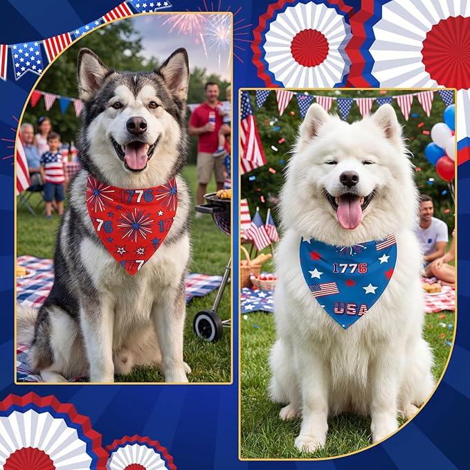 Abbylike 100 Pcs Patriotic Dog Bandanas Bulk 4th of July Bandanas for Dogs Star Triangle Kerchief Bib Scarf Set for Pet Independence Day 250th Anniversary Party Costume, 25 Styles(31.5 x 21.7 x 21.7)