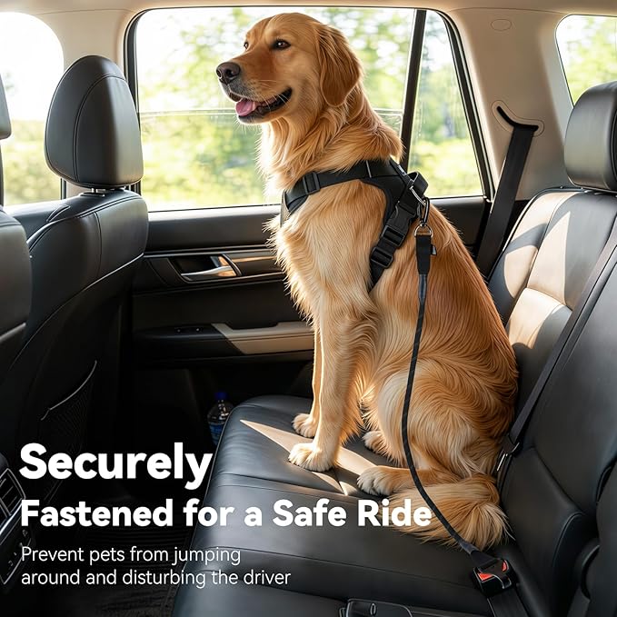 Dog Seat Belt for Car, Universal Dog Car Seatbelt with Buckle and Hook Latch, 360° Rotatable Lockable Clasp, Reflective Safety Pet Harness for Vehicle, Pet Safety Restraint, Black