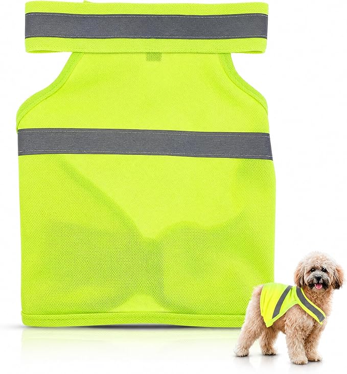 POPETPOP Dog Reflective Vest, High Visibility Dog Safety Service Vest, Adjustable Breathable Summer Clothes for Night Outdoor Hunting Walking (Fluorescent Yellow)