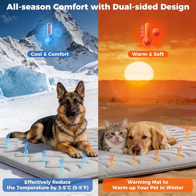 Dog Cooling Mat, Q-MAX>0.4 Reversible Kennel Mat (Cool & Warm), Dog Crate Pad Indoor & Outdoor, Portable Waterproof Washable All-Season Pet Bed Mat 36"×23"