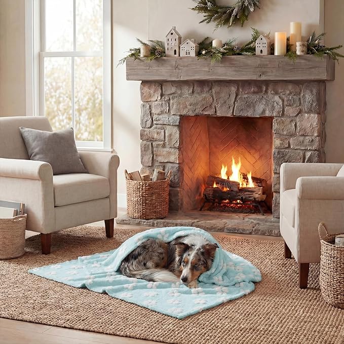 Horaldaily Pets Flannel Blanket, Blue Flowers 3D Textured Soft Fuzzy Fluffy Plush Cozy Fleece Premium Blankets for Dog Cat Puppy Kitten Couch Protection, 30x40