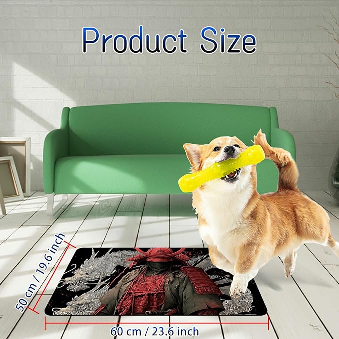 Dog Food Mat, 19.6" x 23.6" Absorbent Pet Feeding Mat for Food and Water, Waterproof Diatom Mud Pet Placemat with Non-Slip Rubber Backing, Cat Bowl Mat for Floors - Red-Clothed Man Dragon