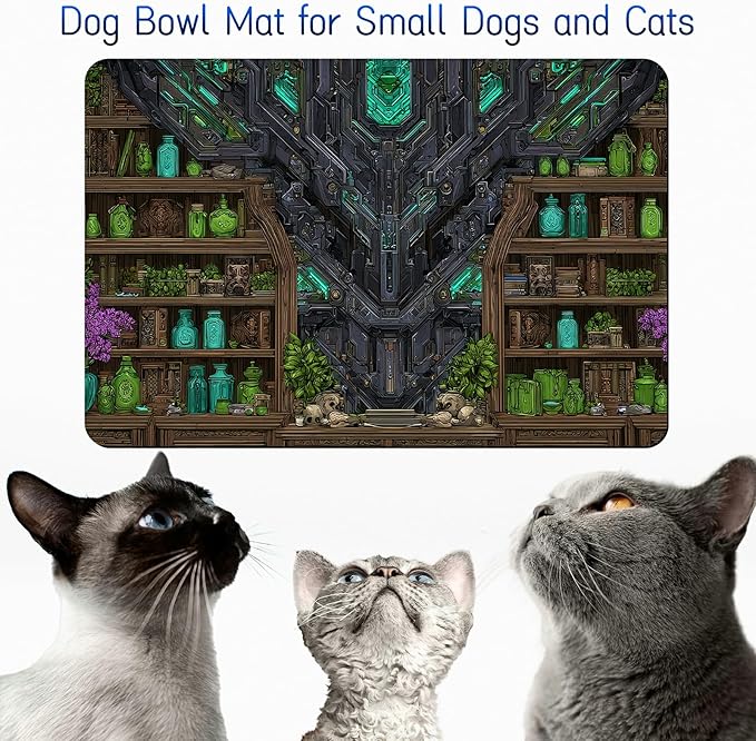 Dog Food Mat, 15.7" x 23.6" Absorbent Pet Feeding Mat for Food and Water, Waterproof Diatom Mud Pet Placemat with Non-Slip Rubber Backing, Cat Bowl Mat for Floors - Green Library Books