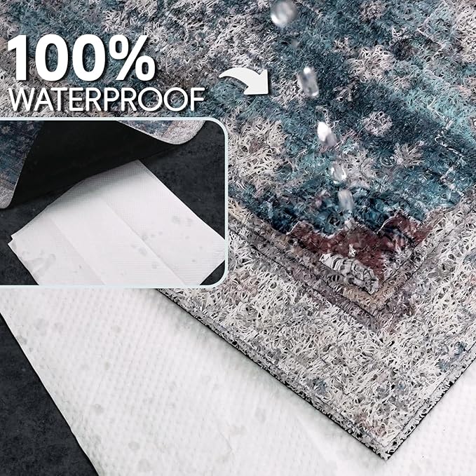 Cat Litter Mat Litter Trapping Mat, 24"x15" Waterproof Urine Proof Litter Box Mat Catcher Mat Non-Slip Washable for Kitty Kitten, Blue