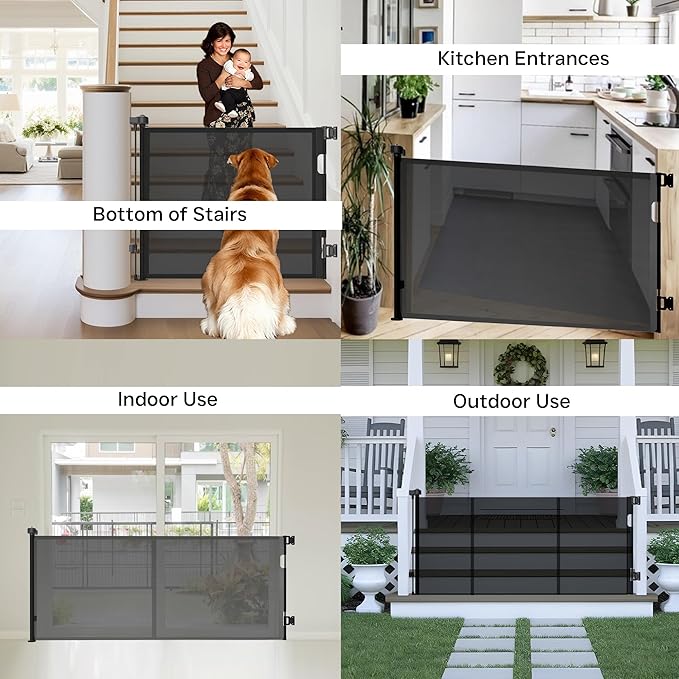 Retractable Baby Gate,Mesh Baby Gate or Mesh Dog Gate,34" Tall,Extends up to 55" Wide,Child Safety Gate for Doorways, Stairs, Hallways, Indoor or Outdoor