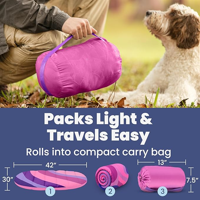 Travel Dog Bed (42" x 30") – Foldable & Packable for Travel, Road Trip, Camping – Lightweight, Water Resistant & Cozy Soft Padding – Compact, Portable & Machine Washable – Medium & Large Breeds: Pink