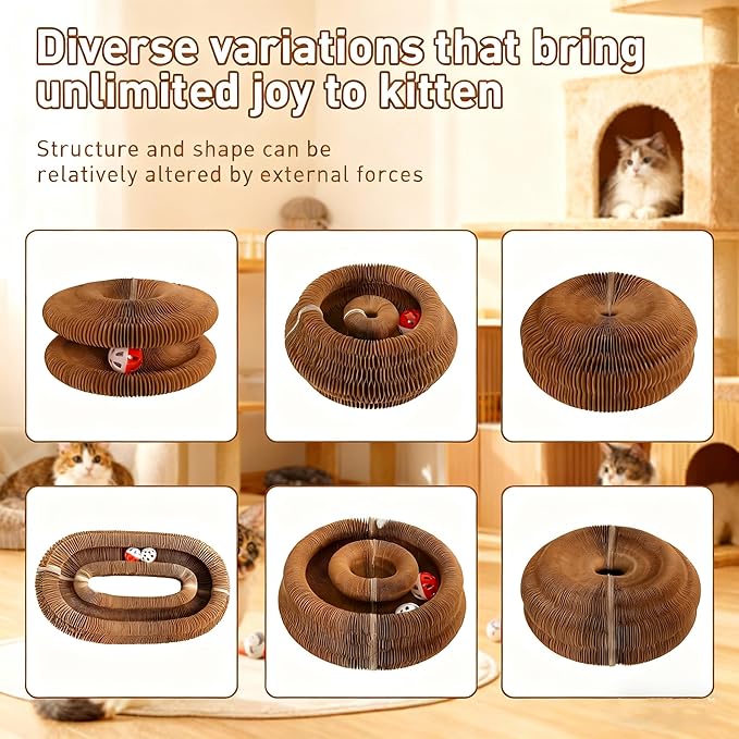 2PCS Magic Organ Cat Scratch Board Sets with 10 Extra Balls，Interactive Cardboard Puzzle Ball Track Toy for Indoor Cats | Collapsible Ball Track with Bell, Eco-Friendly Ring for Play, Chase & Scratch