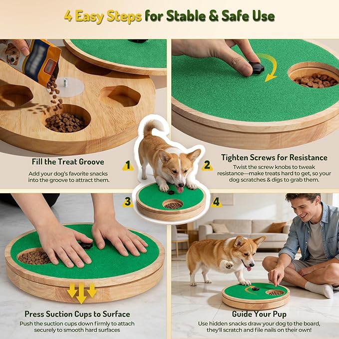 Zenflux Dog Nail Scratch Board with Treat Box, Dog Scratch Pad for Nails, Adjustable Interactive Dog Nail File Toy for Stress-Free Grooming, Treat Puzzle Scratch Board for Dogs, Green