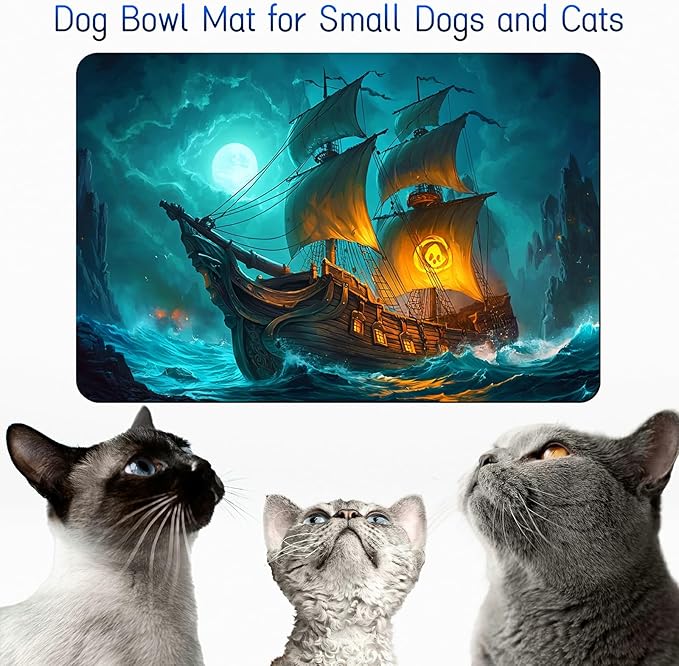 Dog Food Mat, 19.6" x 23.6" Absorbent Pet Feeding Mat for Food and Water, Waterproof Diatom Mud Pet Placemat with Non-Slip Rubber Backing, Easy Clean Cat Bowl Mat for Floors - Blue Sail