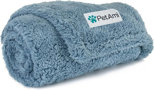 PetAmi Fluffy Waterproof Dog Blanket for Couch and Bed, Reversible Sherpa Pet Throw, Pee Proof Furniture Protector Sofa Cover, Washable Cat Blanket for Small Medium Dogs and Cats (Dusty Blue, 24x32)