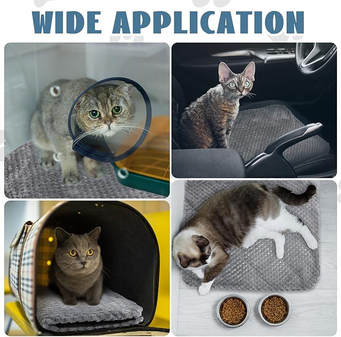 Drydiet 4 Pcs Self Heating Cat Pad Self Warming Cat Bed Dog Heating Pad Washable Thermal Pet Mat for Indoor Outdoor Pet 16 x 20 Inch Removable Non Slip(Gray)