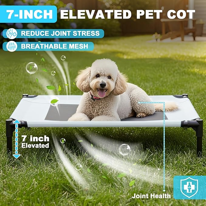 S/M/L Outdoor Elevated Dog Cot with Canopy & Side Shade for Camping Small Medium Dogs (Carry Bag), Portable Cooling Raised Dog Bed