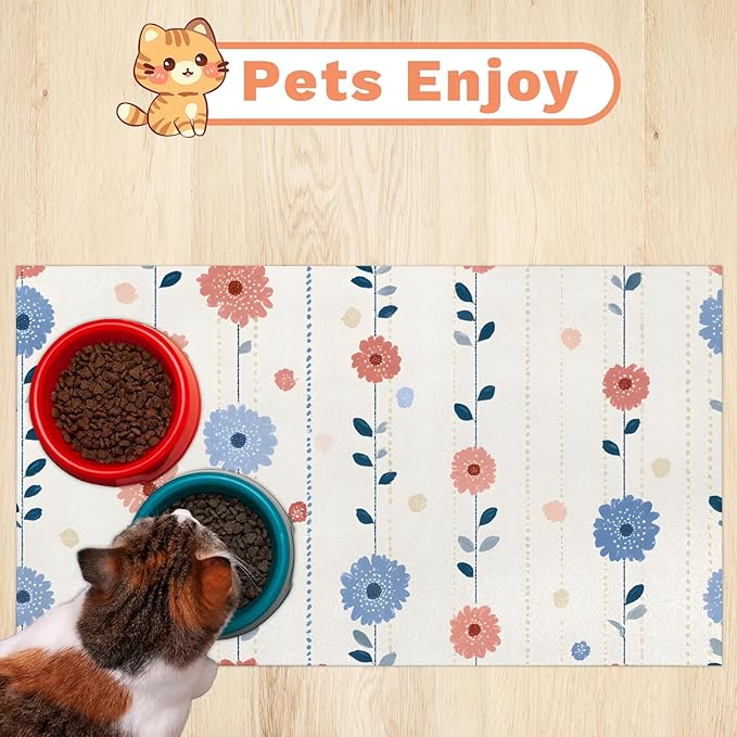 Whispering Spring Floral Dog Food Mat Absorbent Dog Cat Bowl Mat for Food and Water, Quick Dry Pet Feeding Placemats Non-Slip Feeding Mats Pet Supplies, 24" x 32"