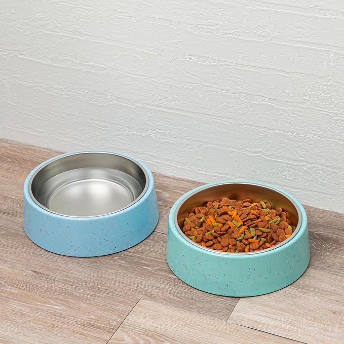 bzyoo 32oz 4CUP Dog & Cat Bowl, Sprinkle Design, Slanted Stainless Steel Pet Bowl with Removable Inner Bowl, Non-Slip Silicone Base, Dishwasher Safe, for Dry/Wet/Raw Food & Water (Blue)