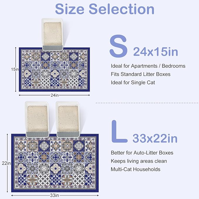 Cat Litter Mat Trapping Rug 24"x15",Litter Box Mat for Floor, Non-Slip Waterproof Backing, Soft Mesh Easy to Clean Pet Mat for Cat, Blue
