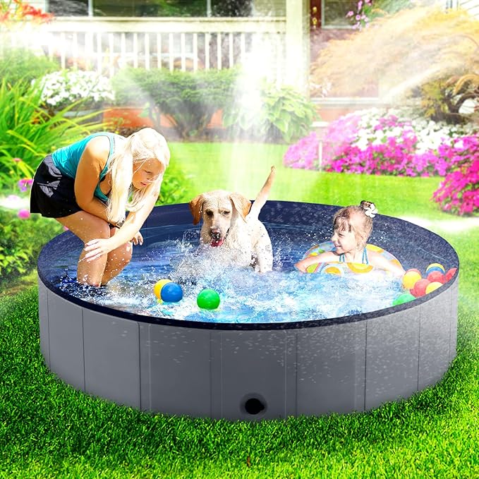 Niubya Foldable Dog Pool, Collapsible Pet Bathtub, Anti-Slip Hard Plastic Bath Pool for Dogs and Cats, 80 x 16 Inches
