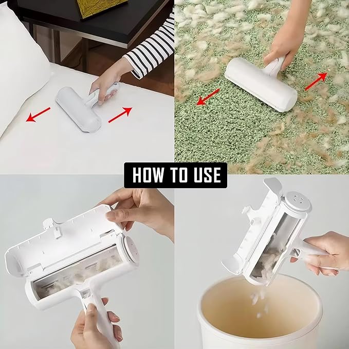 Reusable Pet Hair Remover Roller – Dog & Cat Fur Lint Cleaner for Sofa, Carpet, Bed & Car Seats – No Adhesive Required (White/Grey)