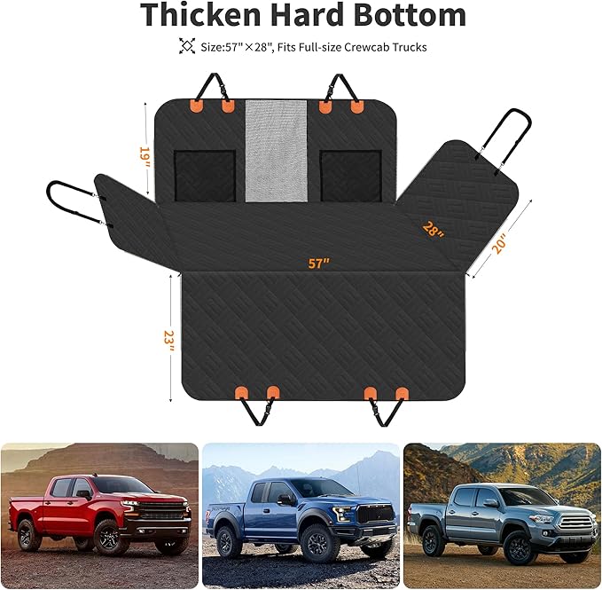 HOTEAGLE Dog Seat Cover for Full-Size Trucks & SUVs, 3-Section Hard Bottom, Waterproof & Nonslip Car Hammock for Large Dogs, Pet Truck Extender Cover, Spacious Space(+ 45%), Black