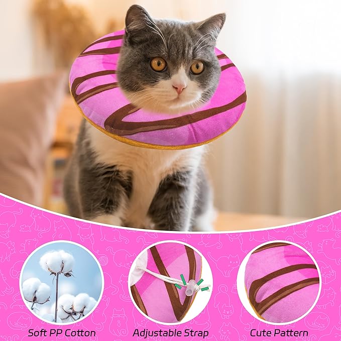 Seyezo Cat Cone Collar Soft, Adjustable Cat Recovery Collars Kitten Cones to Stop Licking, Cute Donut E Collar After Surgery, Anti-Lick Recovery Elizabethan Collar for Kittens (Pink, Small)