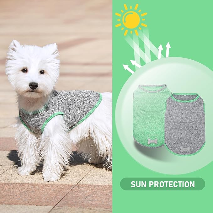 KYEESE 2Pack Dog Shirt, Lightweight Sun Protection Sleeveless Dog T Shirts for Small Dogs Boy, Breathable Pet Reflective Tank Top Summer Dogs Clothes for Outdoor Walking, Grey+Dark Green, L