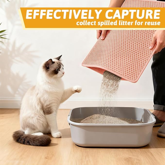 Pieviev Cat Litter Mat Double Layer Waterproof Urine Proof Trapping Mat 1 Pack (Red, 24x15 Inch (Pack of 1))