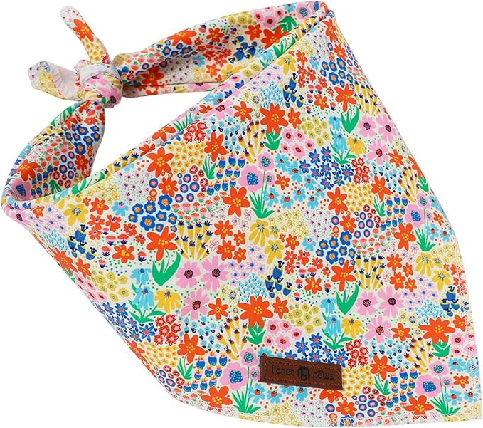 Lionet Paws Spring Summer Wildflowers Cosmos Corn Dog Bandana Washable Cotton Handkerchief Scarf Triangle White Flower Dog Bandanas for Small Medium Dogs Girl