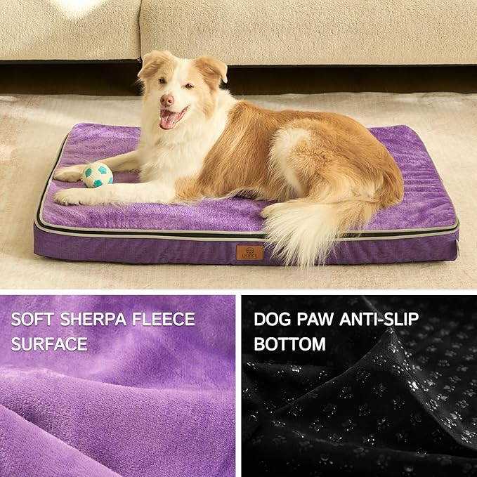 LIROCE Washable Dog Bed Cover Replacement, XL Wrap-Around Zipper Cover for Orthopedic Memory Faom Dog Bed (41x27x4 inches), Purple