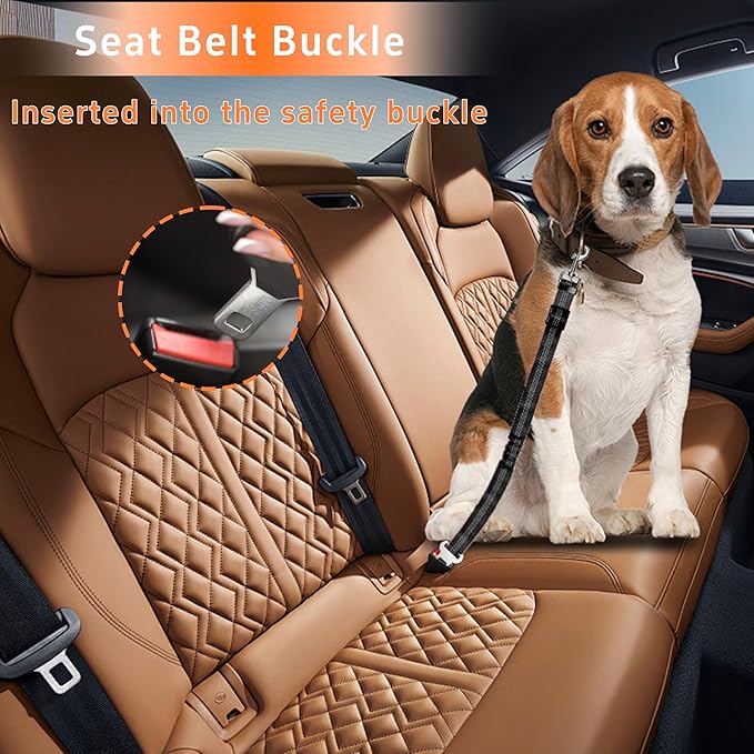 Seyezo Dog Car Seat Belt Set - 3 Piece Retractable Harness, Adjustable Reflective Seatbelt for Vehicle Headrests, Safety Restraint, Heavy Duty & High Elastics, Black