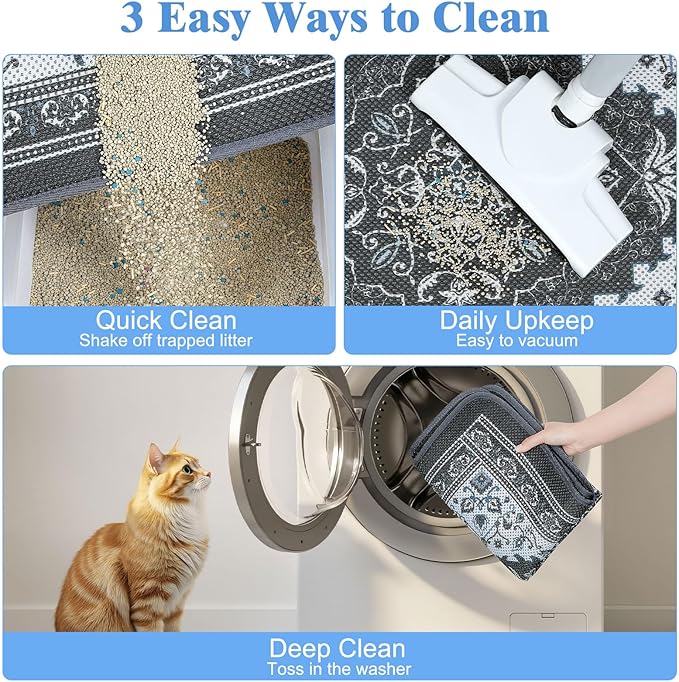 Unicorn Catcher 33X22in Cat Litter Mat Machine Washable Soft 3D Air Mesh Litter Box Rug Non-Slip Backing Quick Dry Scatter Control for Paws,Black