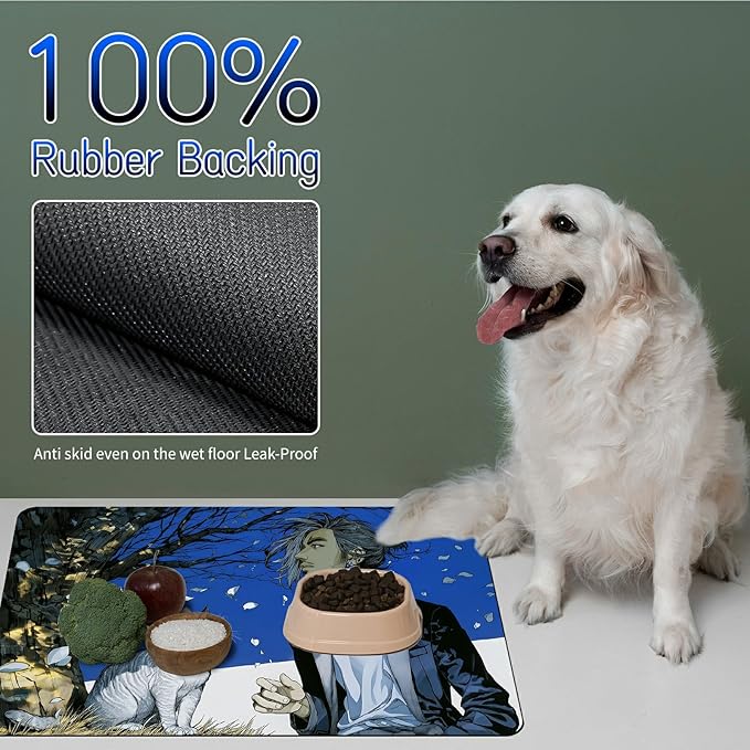 Dog Food Mat, 19.6" x 23.6" Absorbent Pet Feeding Mat for Food and Water, Waterproof Diatom Mud Pet Placemat with Non-Slip Rubber Backing, Easy Clean Cat Bowl Mat for Floors - Tree Cat Man