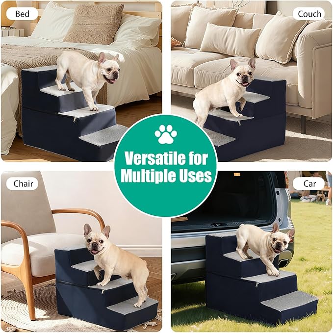 Dog Stairs for Small Dogs and Cats, Dogs Stairs for Bed, 4-Step Dog Ramp, Non-Slip Sturdy Pet Steps