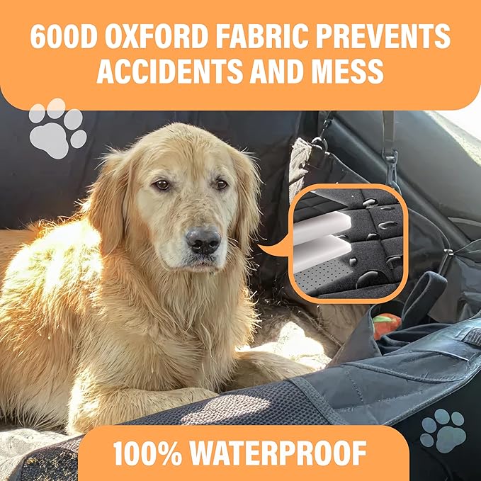 Active Pets Dog Car Seat Cover for Back Seat, Waterproof Pet Protection Hammock, SUV Truck Car Backseat Protector with Safety Features, XL, Orange