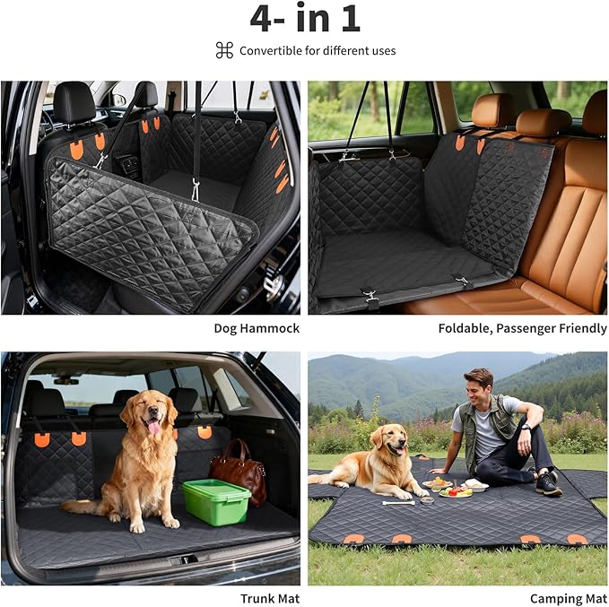 HOTEAGLE Pet Car Seat Cover with 3 Separate Hard Bottom Plates, Ideal for Car/SUV/Small Trucks, Back Seat Extender for Dogs Holds 400lbs, Black