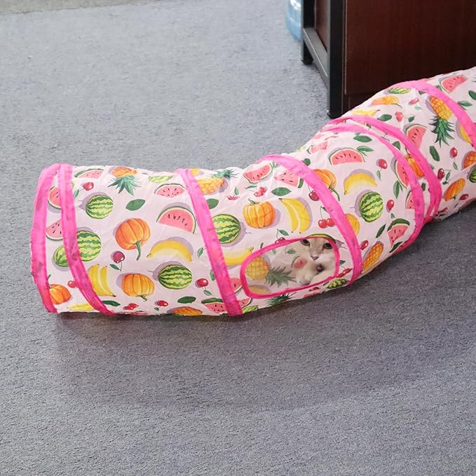 Andiker Cat Tunnel for Indoor Cats, 45" Long Rainbow Collapsible Kitten Tube with a Fun Ball and 2 Holes Cat Play Tunnel, Rabbit Tunnel for Kittens Exercising Hiding Training and Running (S Pink)