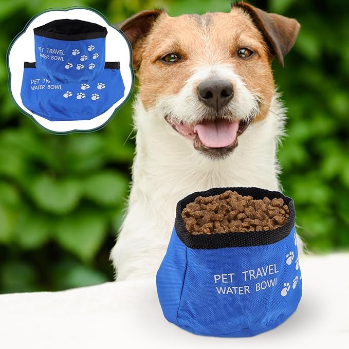 POPETPOP Foldable Dog Bowl Food Grade Waterproof Portable Travel Bowl for Pet Food and Water Feeding with Carabiner Clip Lightweight 5.9X2X3.5 Inch