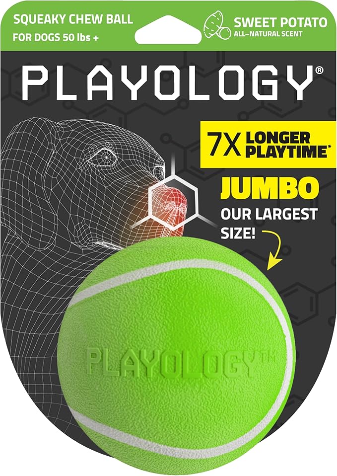 Playology Dog Toys | Squeaky Chew Ball for Large Dogs | Sweet Potato Scented Jumbo Dog Ball | Bouncy Floating Chew Toys for Fetch