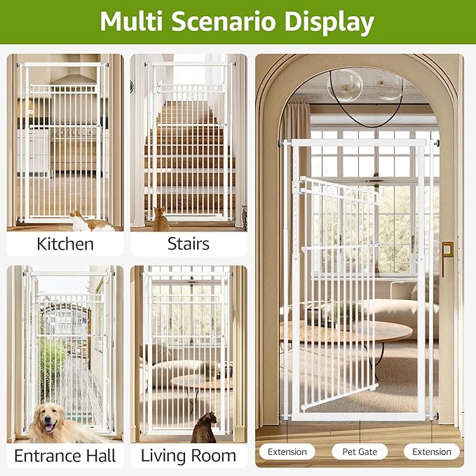 78.8" Extra Tall Pet Gate for Cat/Dog, 28.3-33" Wide Tall Cat Gate for Doorways/Hallways, NO Drilling Pressure Mounted Dog Gate for Stairs, Studio, Kitchen (White)