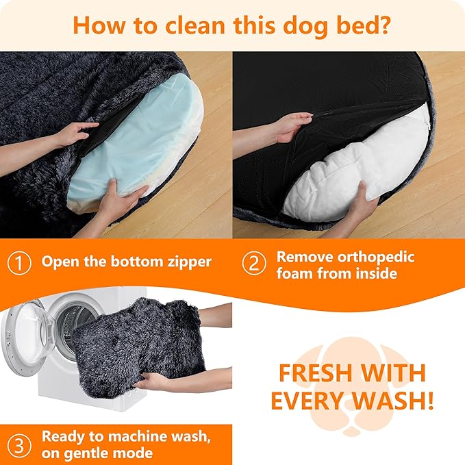 Human Dog Bed Fits Adult & Pets, Reversible Orthopedic Gel Memory Foam Cushion, Washable Long Plush, Plump Edge with Blanket, Storage Pocket, 71"x47.2"x9", Extra Large, Graphite Grey