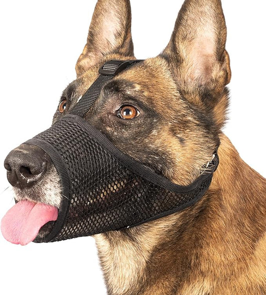 LUCKYPAW Dog Muzzle, Mesh Muzzle for Large Medium Small Dogs, Soft Mouth Guard to Prevent Biting Chewing with Adjustable Head Strap, Perfect for Vet Visit(Black, XL)